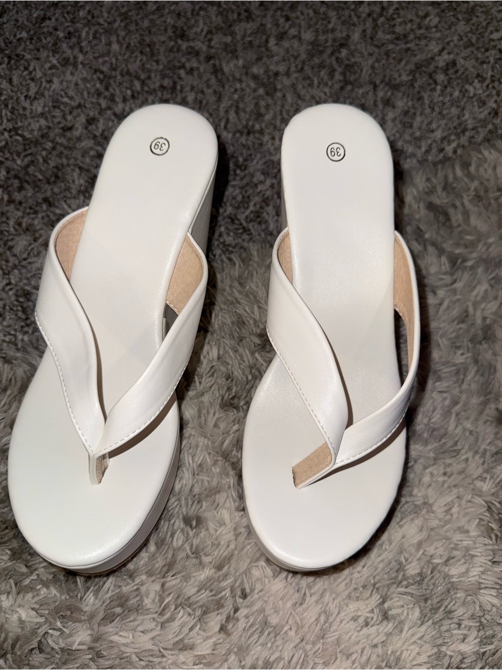 Womens White Platform Wedge Thong Sandals - Picture 2 of 2
